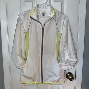 Tek Gear drytek white and neon yellow women’s running full zip windbreaker XS